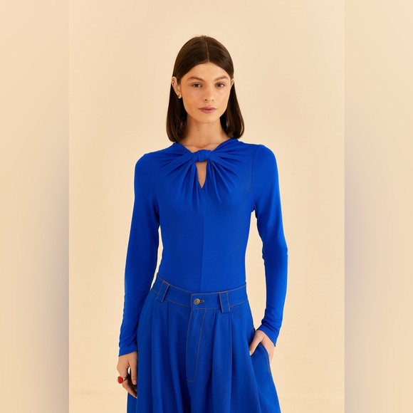 FARM Rio Bright Blue Long Sleeve Bodysuit size M - Picture 1 of 7